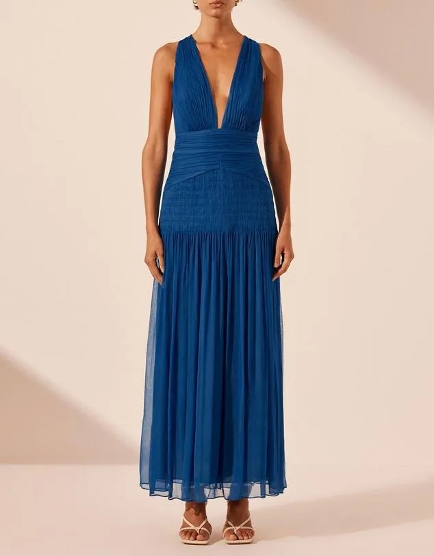 Maya Plunged Tie Back Midi Dress