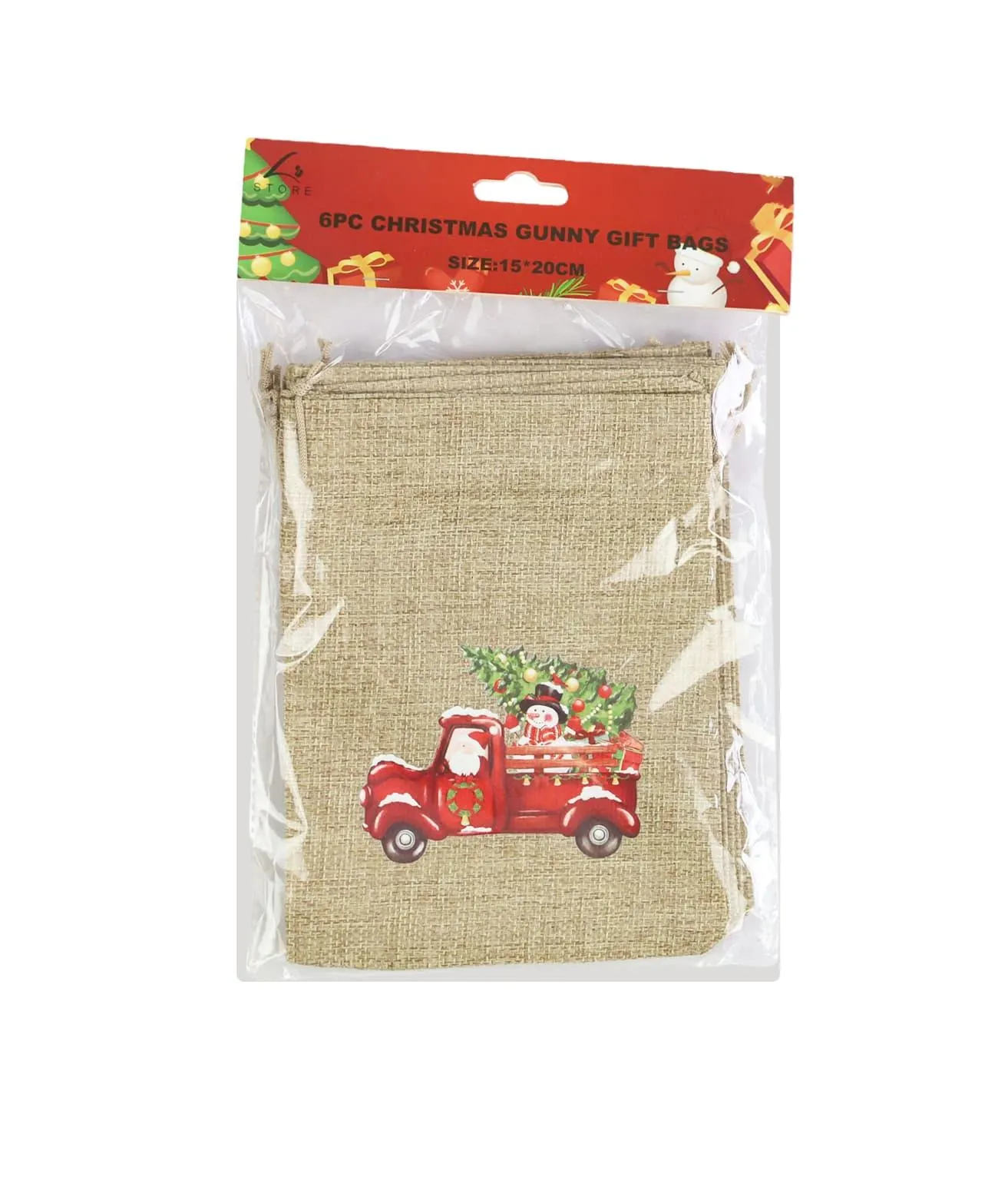 Christmas Gunny Gift Bags 15x20cm 6pc