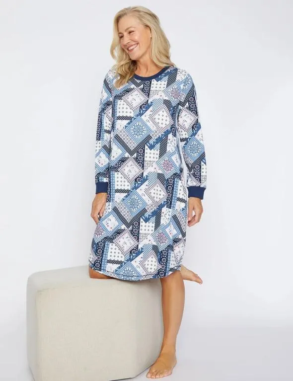 Millers Long Sleeve Printed Main Nighty With Rib Trim Detail