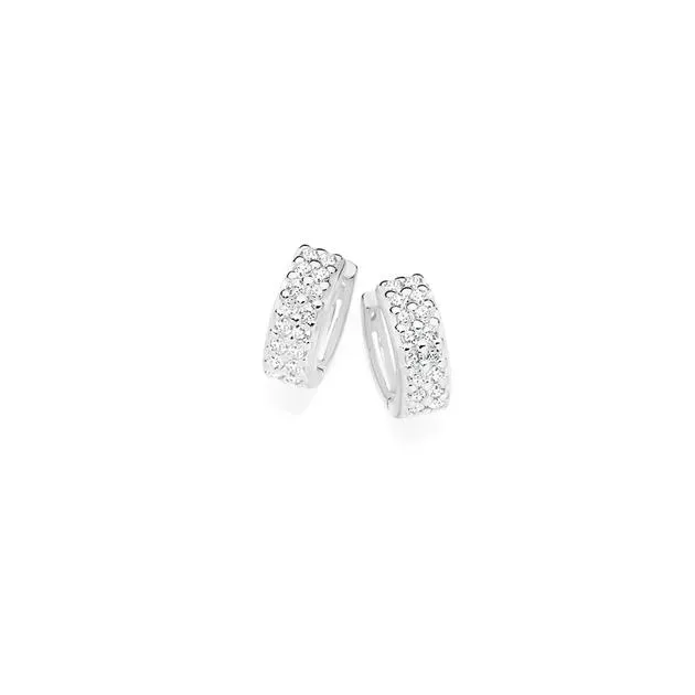Silver Pave Cubic Zirconia Huggie Earrings