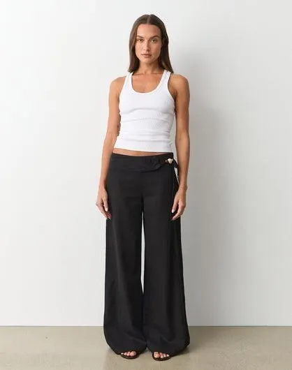 Linen Blend Bead Detail Pant