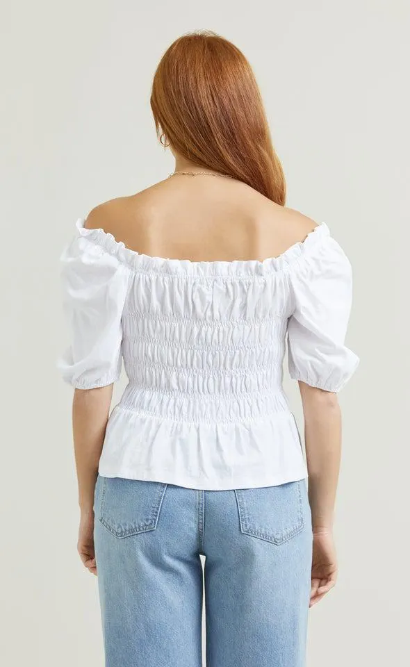 Jersey Shirred Bardot Top