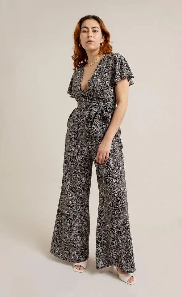 Printed Cape Sleeve Jumpsuit