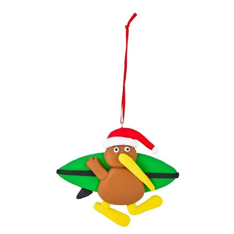 Wonderland Clay Christmas Tree Decoration Kiwi Surfer 10cm