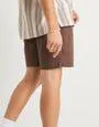 Elastic Waist Linen Slim Fit Shorts in Brown
