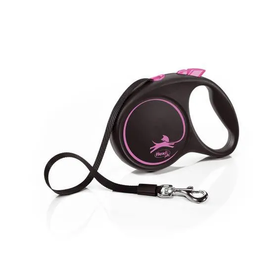 Flexi Black Dog Lead Tape Pink M 5m