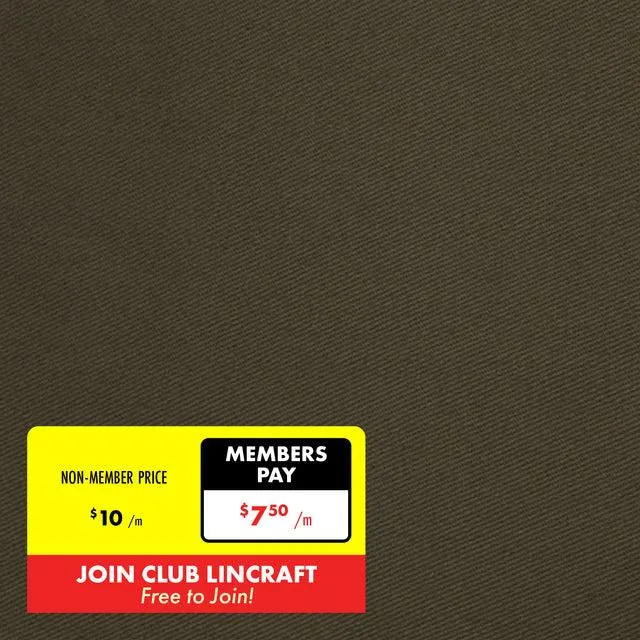Cotton Chino Drill Fabric, Khaki- Width 112cm