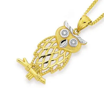 9ct Two Tone Owl Pendant