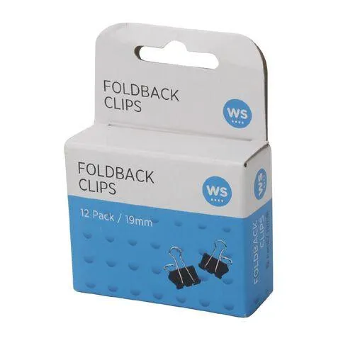 WS Foldback Clips 19mm Black 12 Pack