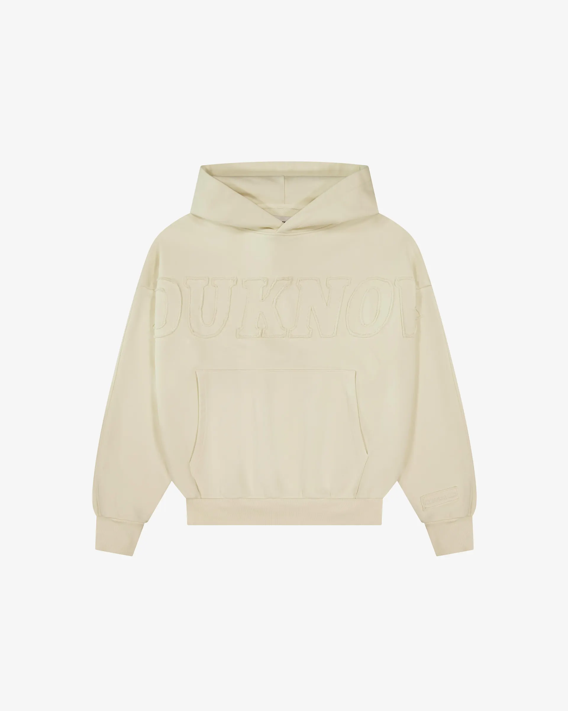 Distressed Applique Hoodie | Washed Cream