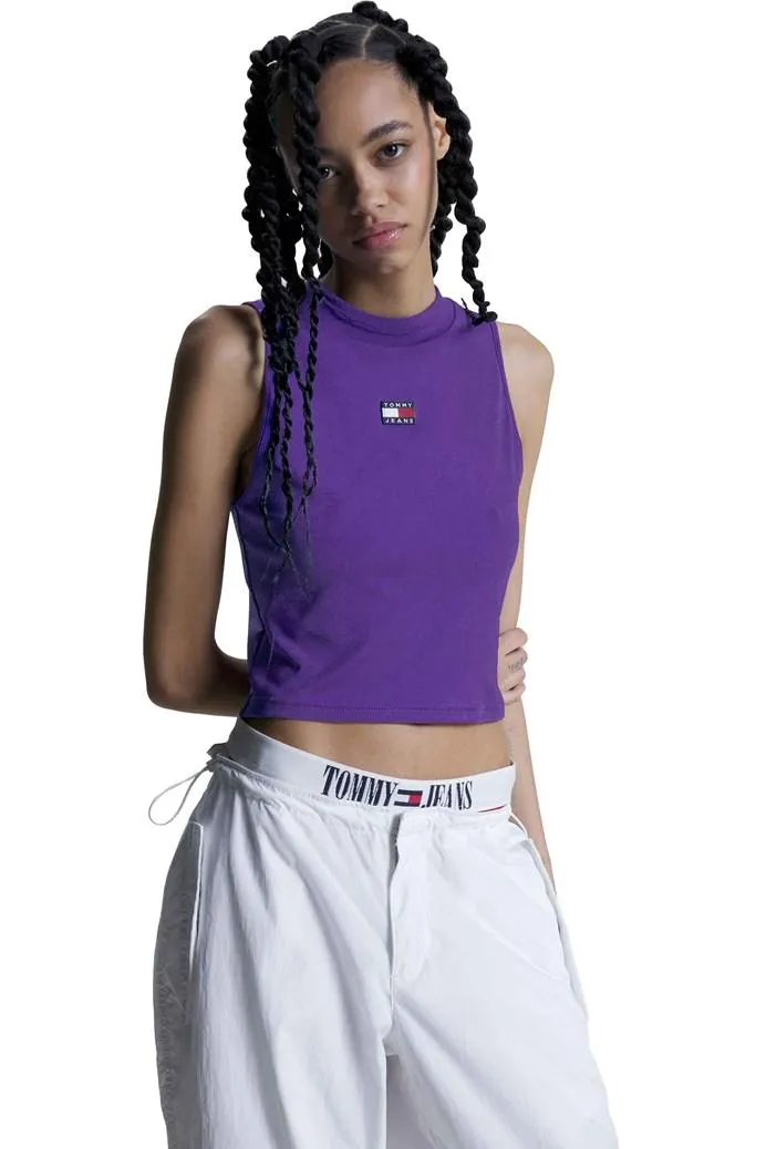 Badge High Neck Cropped Tank Top