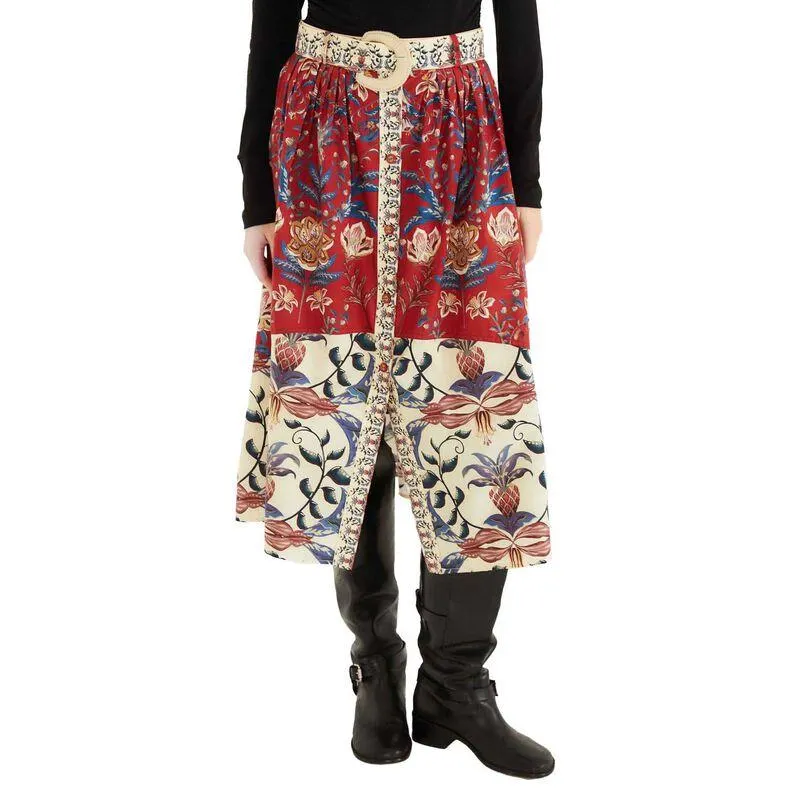 FARM Rio Winter Breeze Red Buttons Midi Skirt