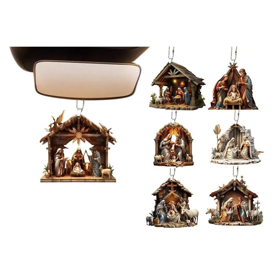 7Pcs 2D Christmas Nativity Scene Ornaments the Birth of Jesus Decor
