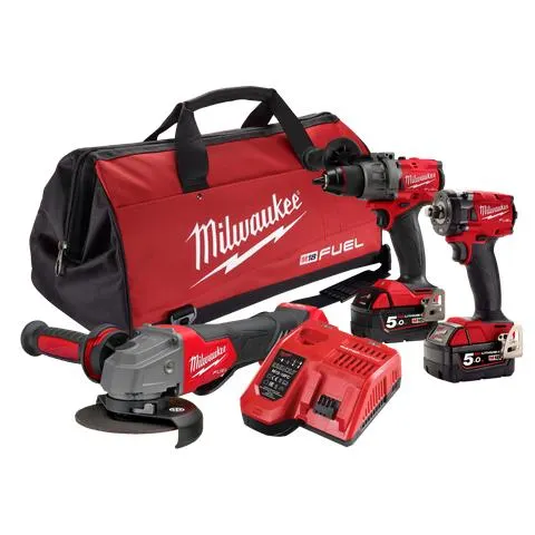 Milwaukee M18 FUEL Cordless Power Pack Brushless 3pc Kit 3B3 18V 5Ah