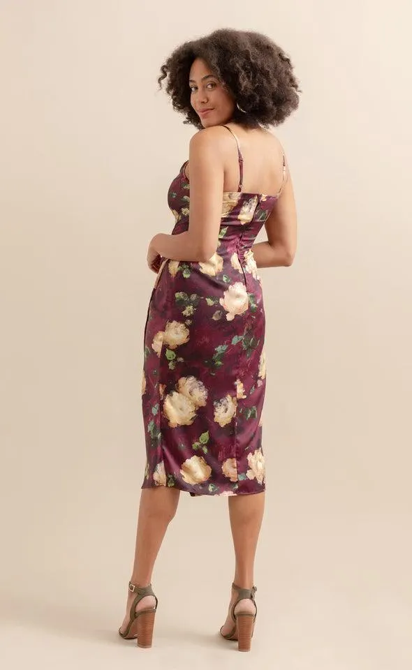 Satin Cowl Split Hem Dress