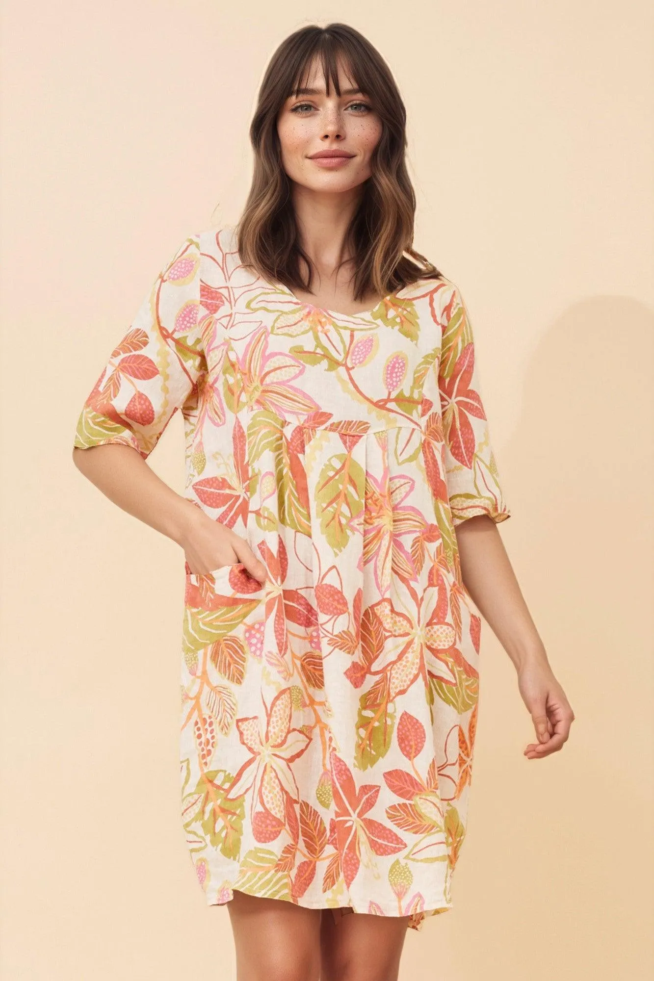 PISA FLORA LINEN DRESS
