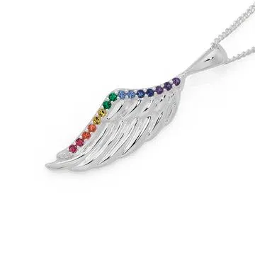 Sterling Silver Rainbow CZ Angel Wing Pendant