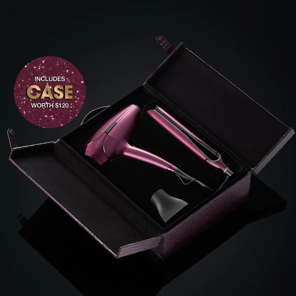 NEW GHD DELUXE HAIR DRYER AND STRAIGHTENER GIFT SET IN CHERRY CHIC