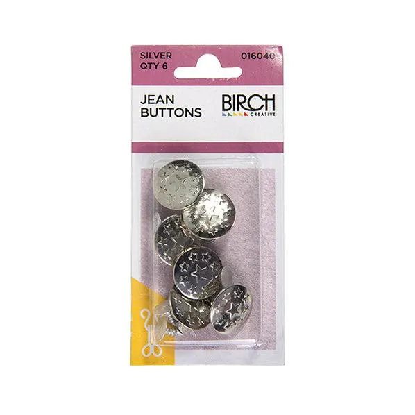 Birch Jean Button, Silver- 6 Pack