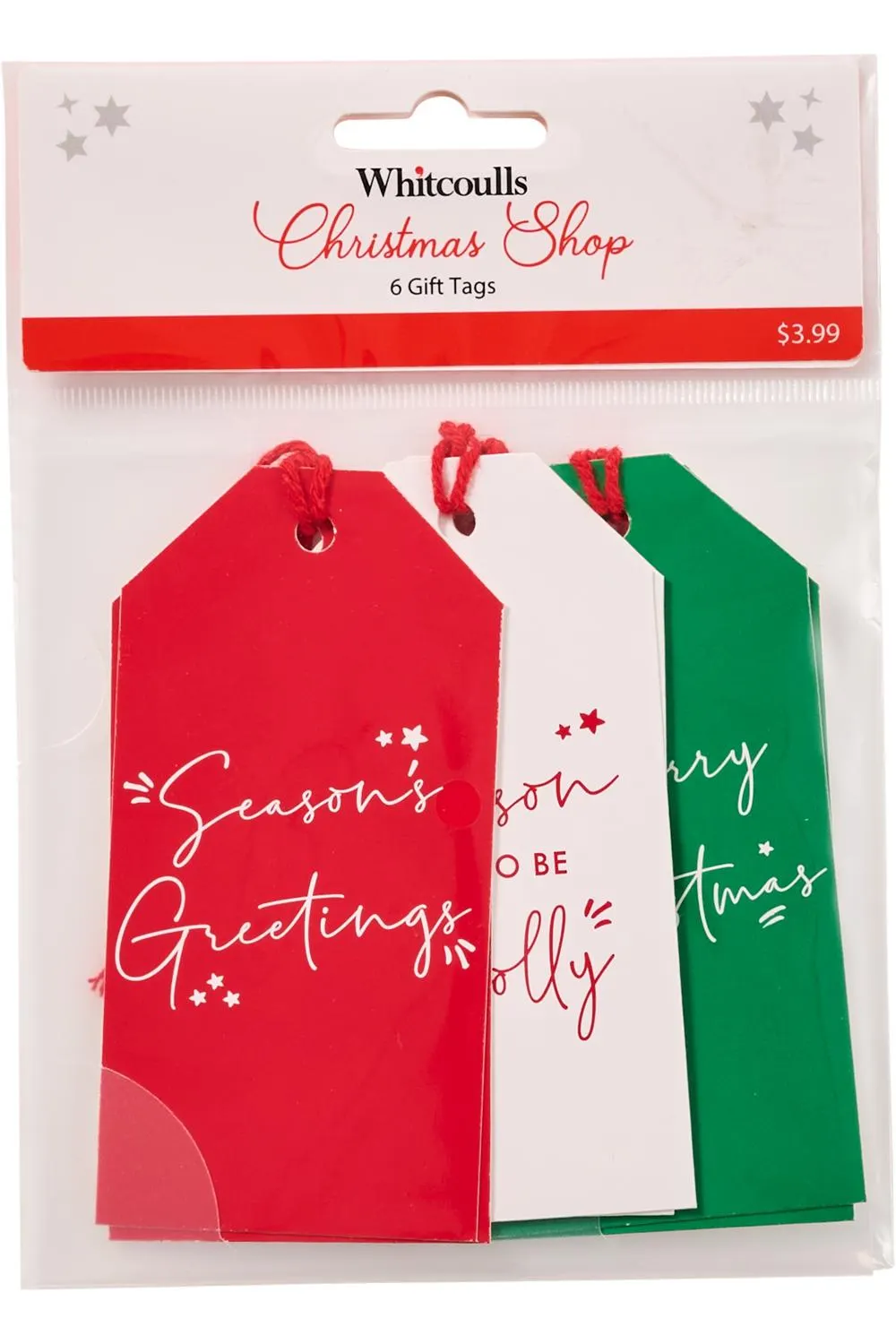 Whitcoulls Christmas Shop Gift Tags Script Cream, Red & Green Pack of 6