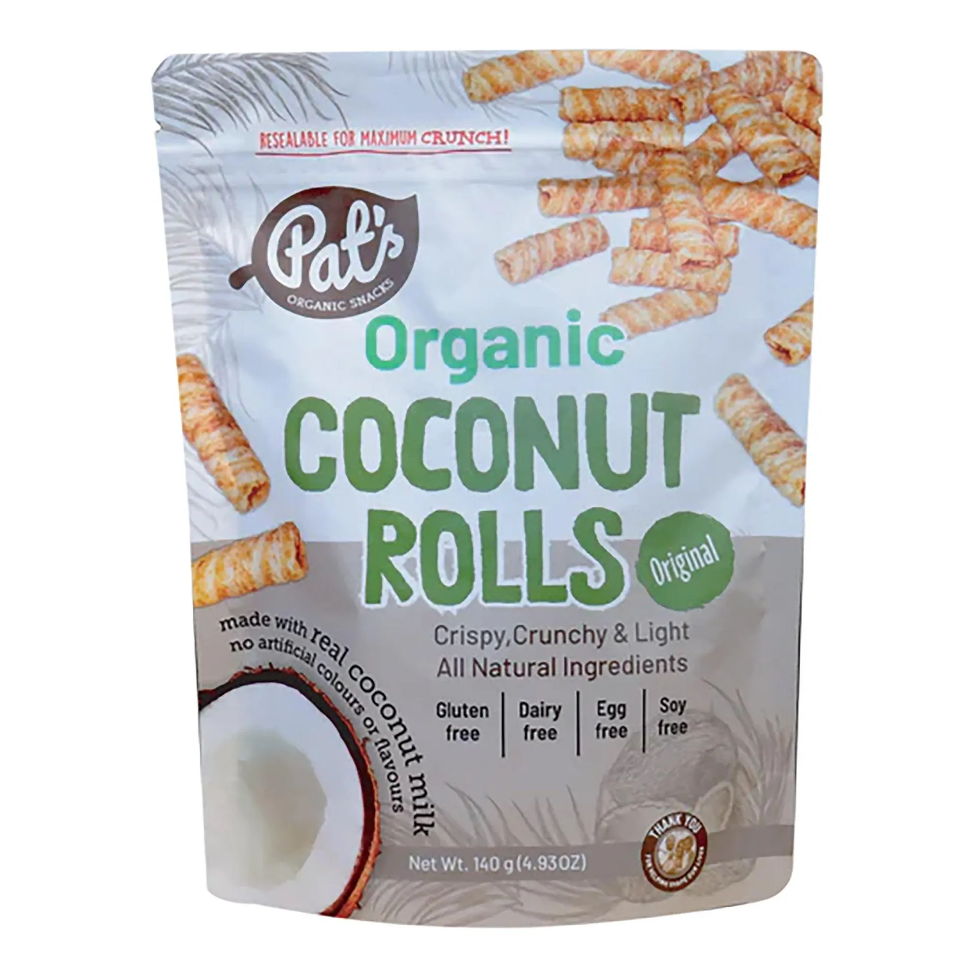 Pat's Organic Coconut Rolls Original 140g