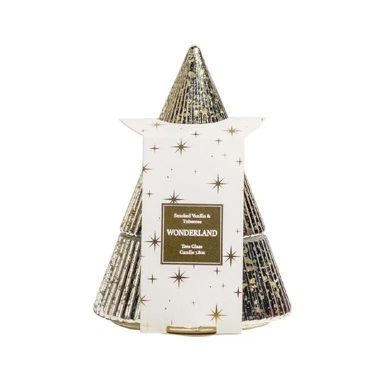Wonderland Home Christmas Tree Glass Candle 7.8oz Gold