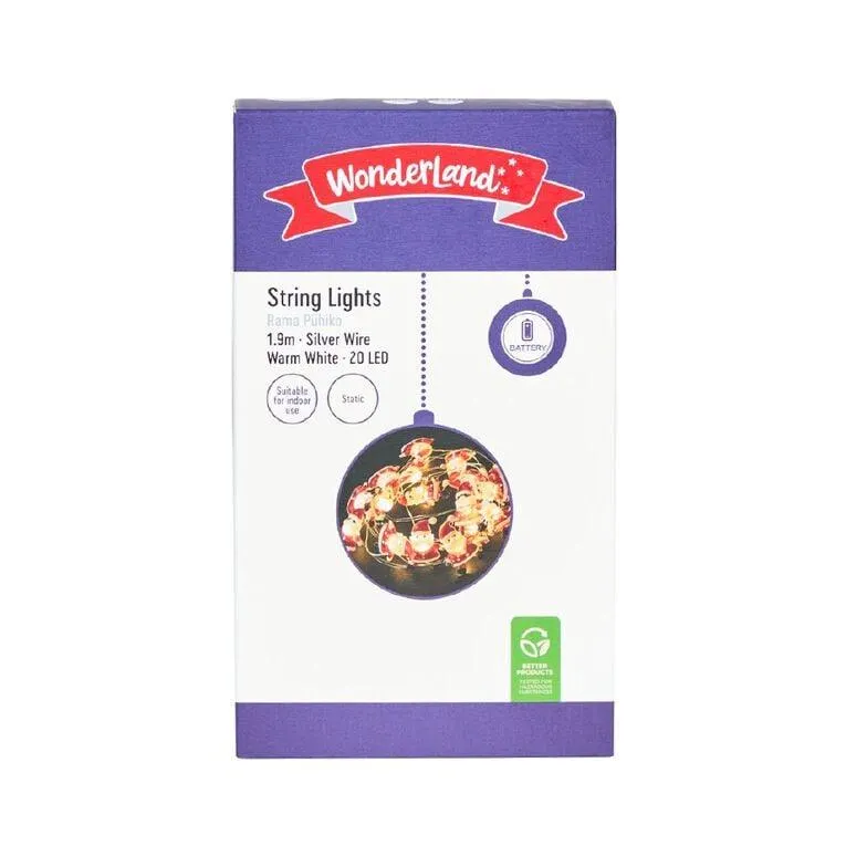 Wonderland Christmas Battery String Lights 20 Warm White LEDs 30cm