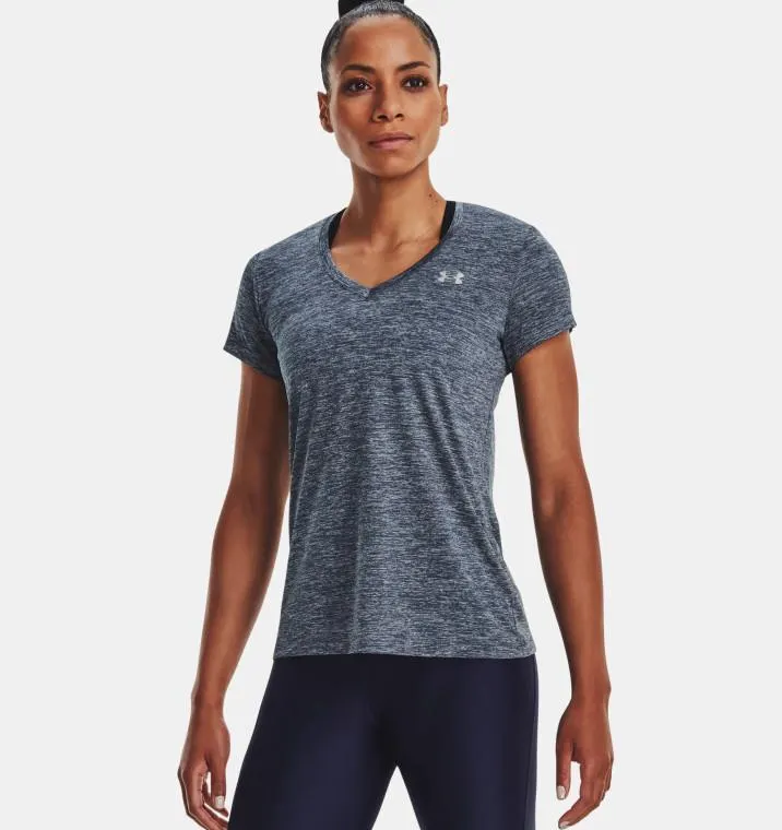 Under Armour® Womens Tech V-Neck Short Sleeve Tee Downpour Grey/Harbor Blue