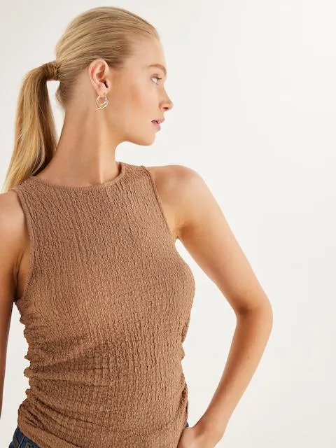 Textured Ruched Side Top