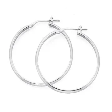 Sterling Silver 30mm x 3mm Half Round Hoop Earrings