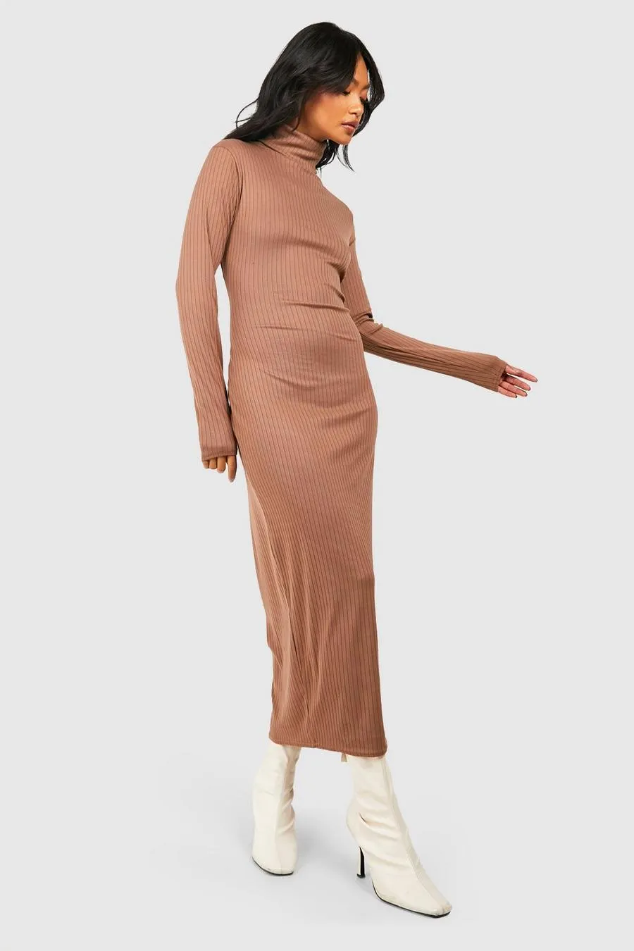 Rib Roll Neck Midaxi Dress