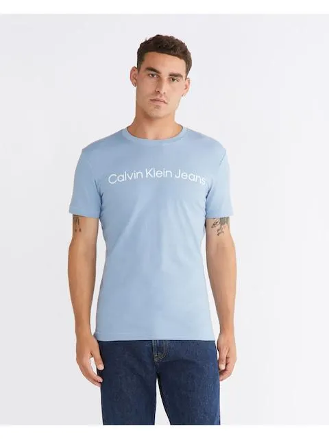 Calvin Klein Institutional Logo Slim Tee In Iceland Blue