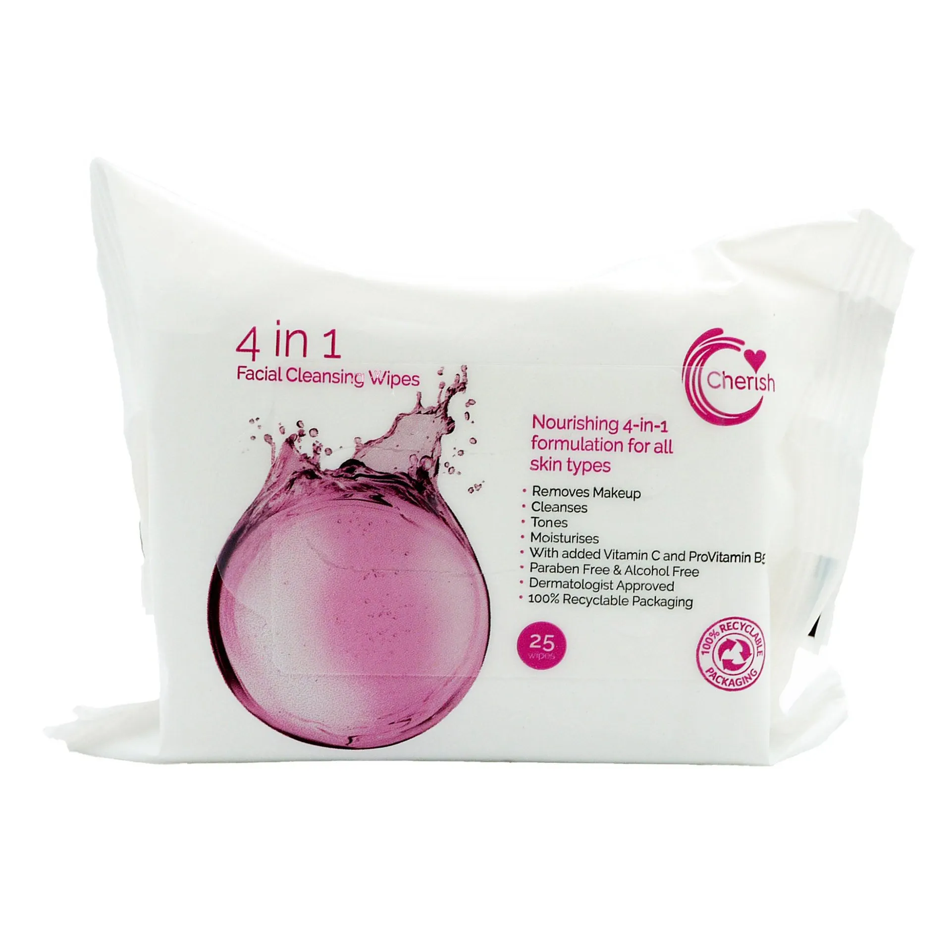 Cherish 4 In 1 Facial Cleansing Wipes 25s