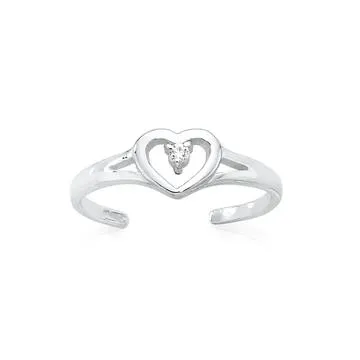 Sterling Silver & CZ Heart Toe Ring
