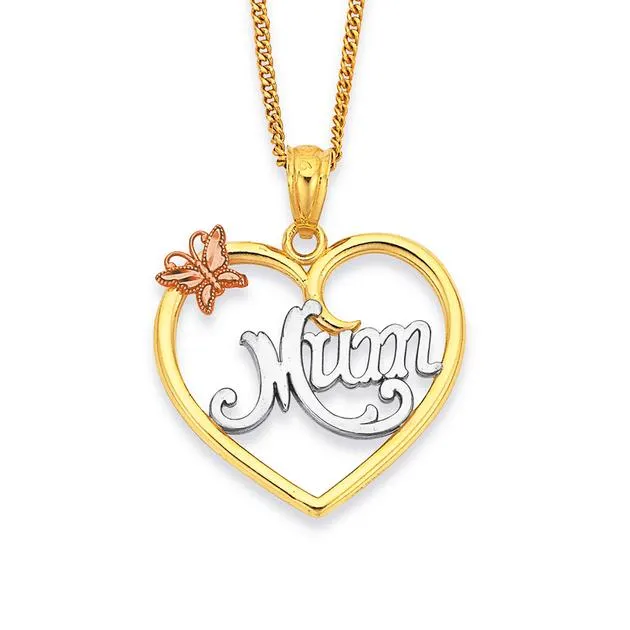 9ct Tri Tone, 'Mum' Heart Pendant