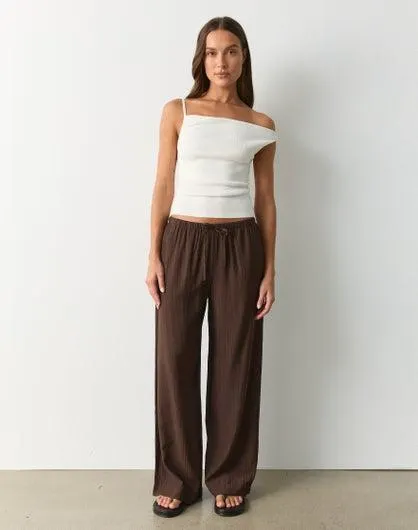 Low Rise Tie Waist Textured Pant