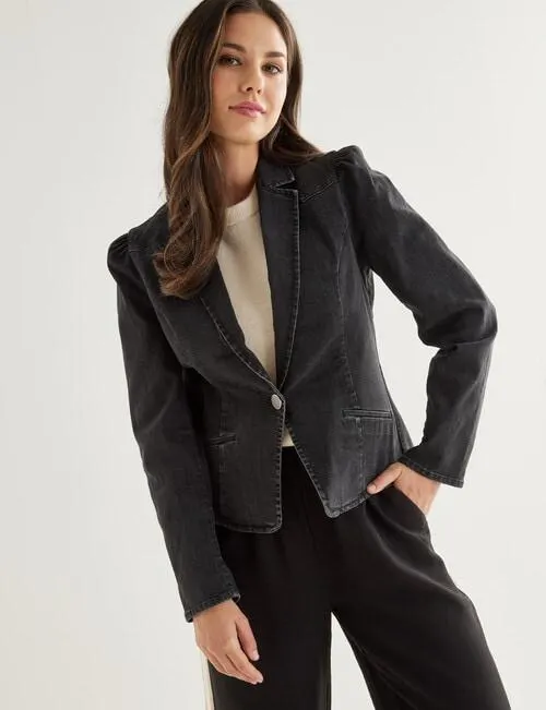 Whistle Denim Fashion Blazer Long Sleeve, Black