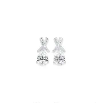 Silver Pear Cubic Zirconia Kiss Stud Earrings