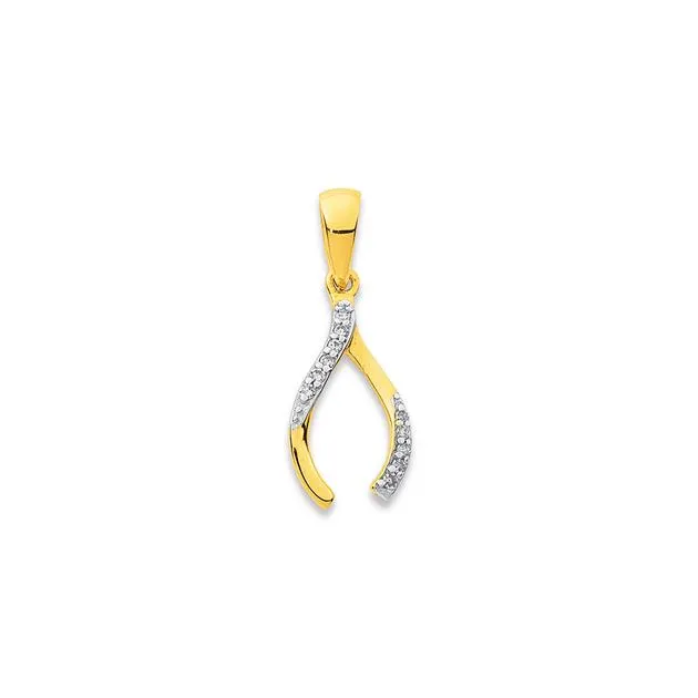 9ct, Diamond Lucky Wishbone Pendant