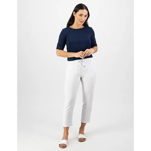 7/8 Length Elastic Waist Pants White