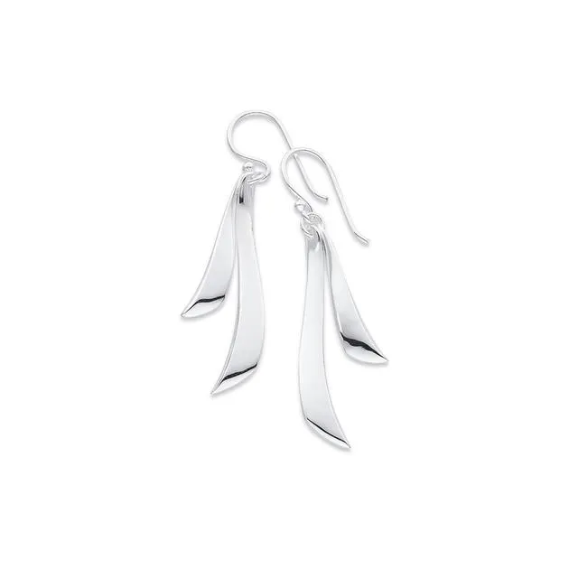 Sterling Silver Double Wave Hanging Drop Earrings