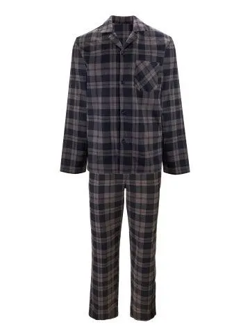 Men's Cotton Flannel PJ Set in Navy/grey/blue