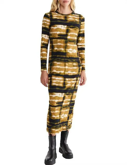 COTTON BLEND RIB SHIBORI DRESS