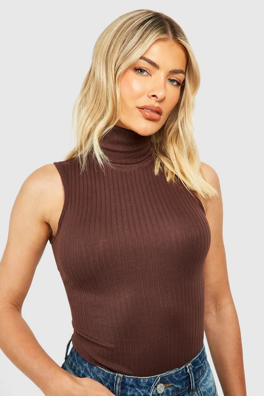 Roll Neck Rib Knit Bodysuit