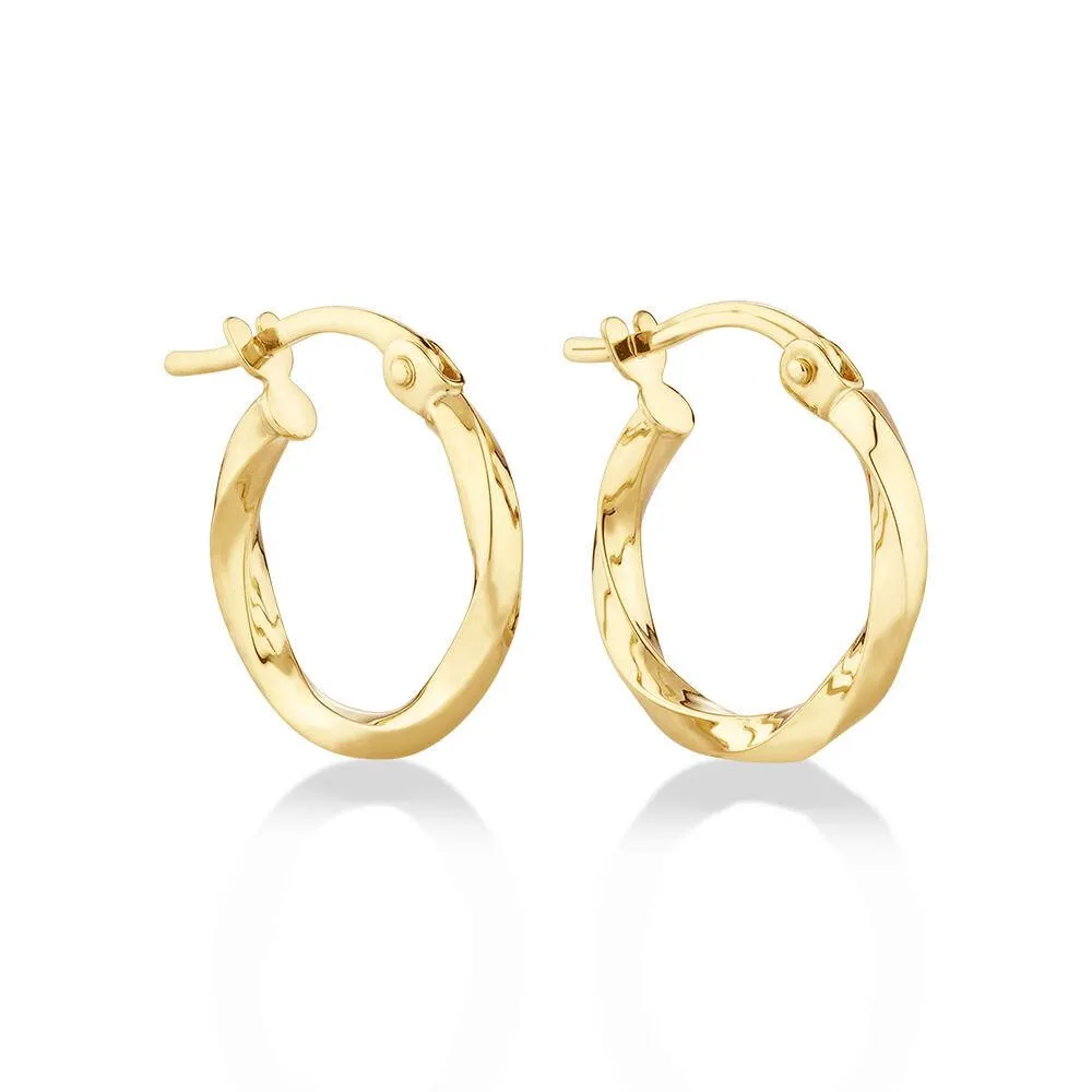 10mm Square Twist Hoop Earrings in 10kt Yellow Gold