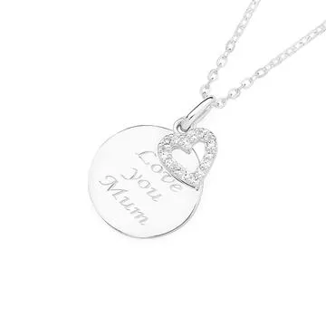 Sterling Silver Cubic Zirconia Round Mum With Heart Pendant