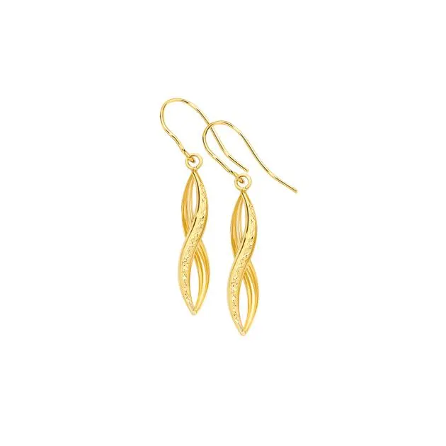 9ct, Diamond-Cut Twist Pointed Hook Drop Earrings