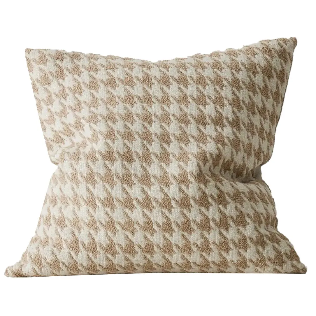 Boucle houndstooth cushion cover 50cm oatmeal