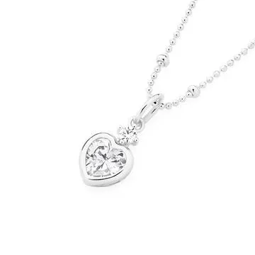 Silver 45cm Cubic Zirconia Heart Bezel Necklet