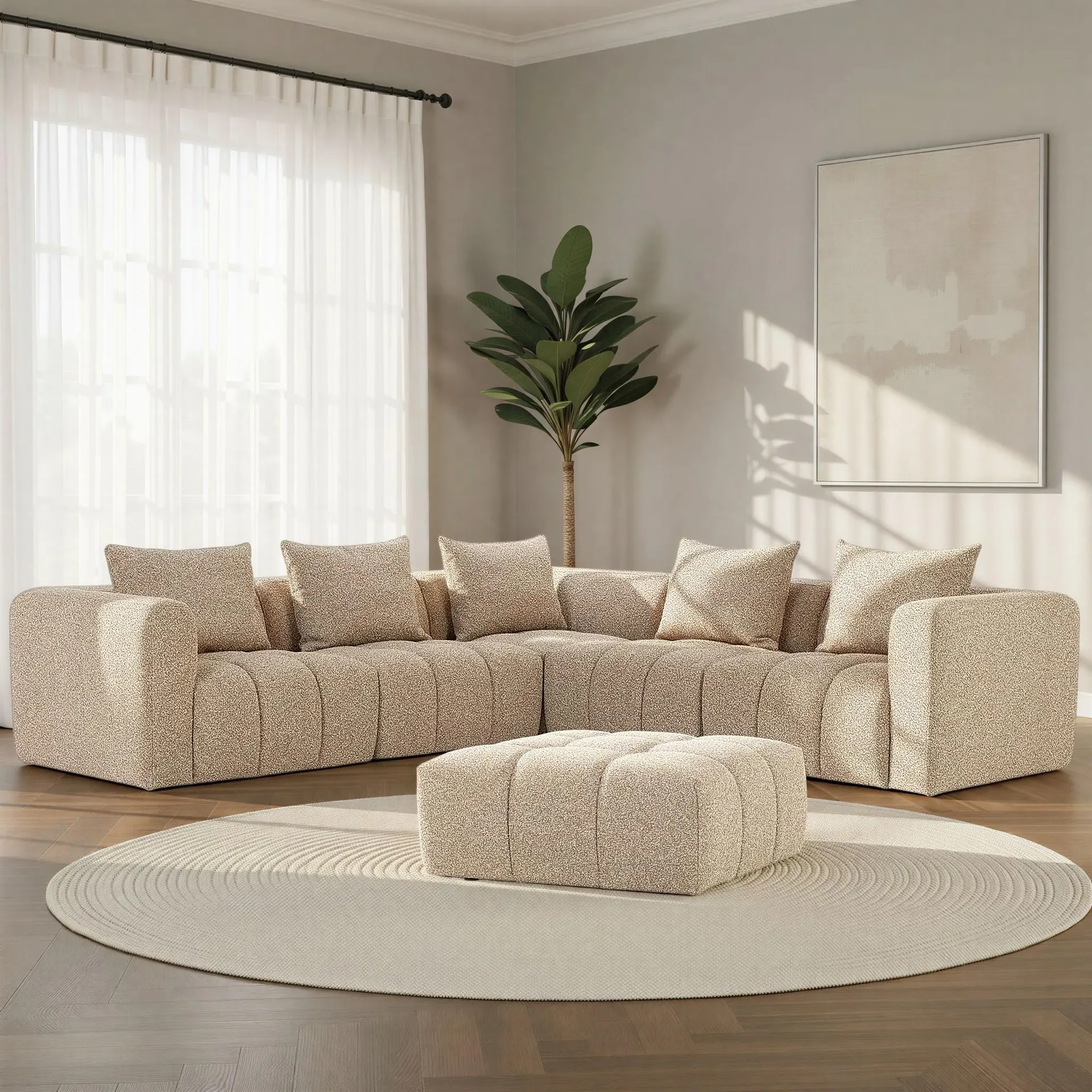Ikon 5 Seater Corner Modular Sofa With Ottoman, Brown